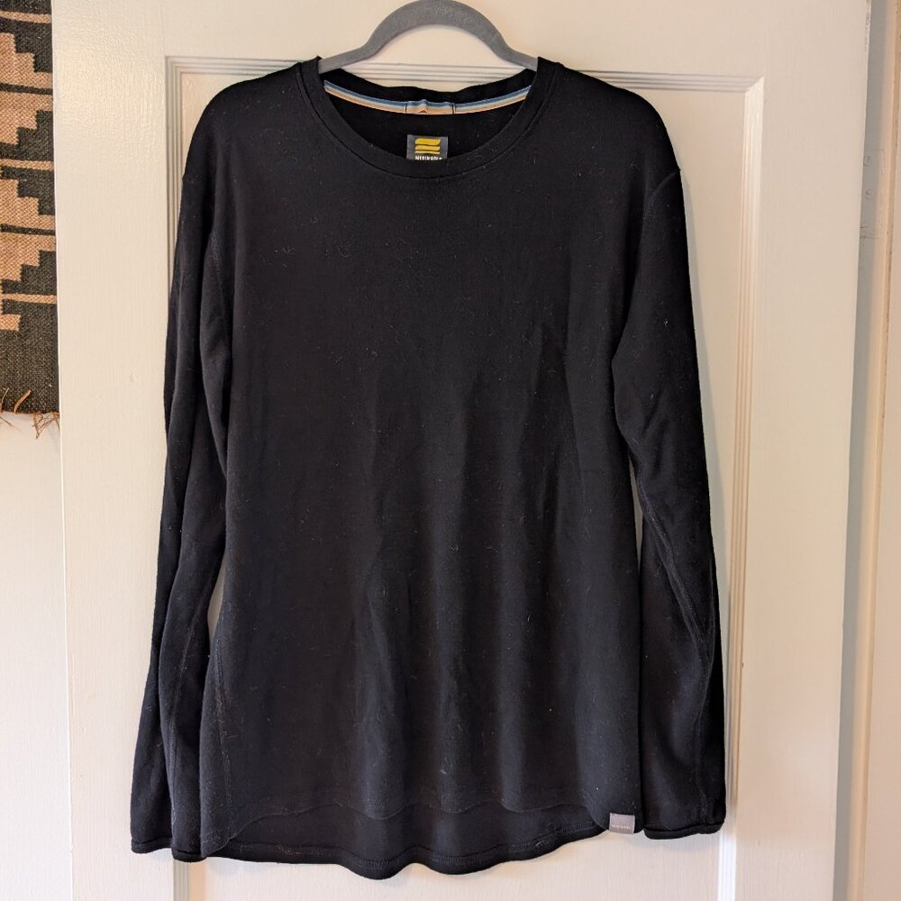 MERIWOOL Mens Base Layer - 100% Merino Wool Midweight Long Sleeve Shirt Black XL